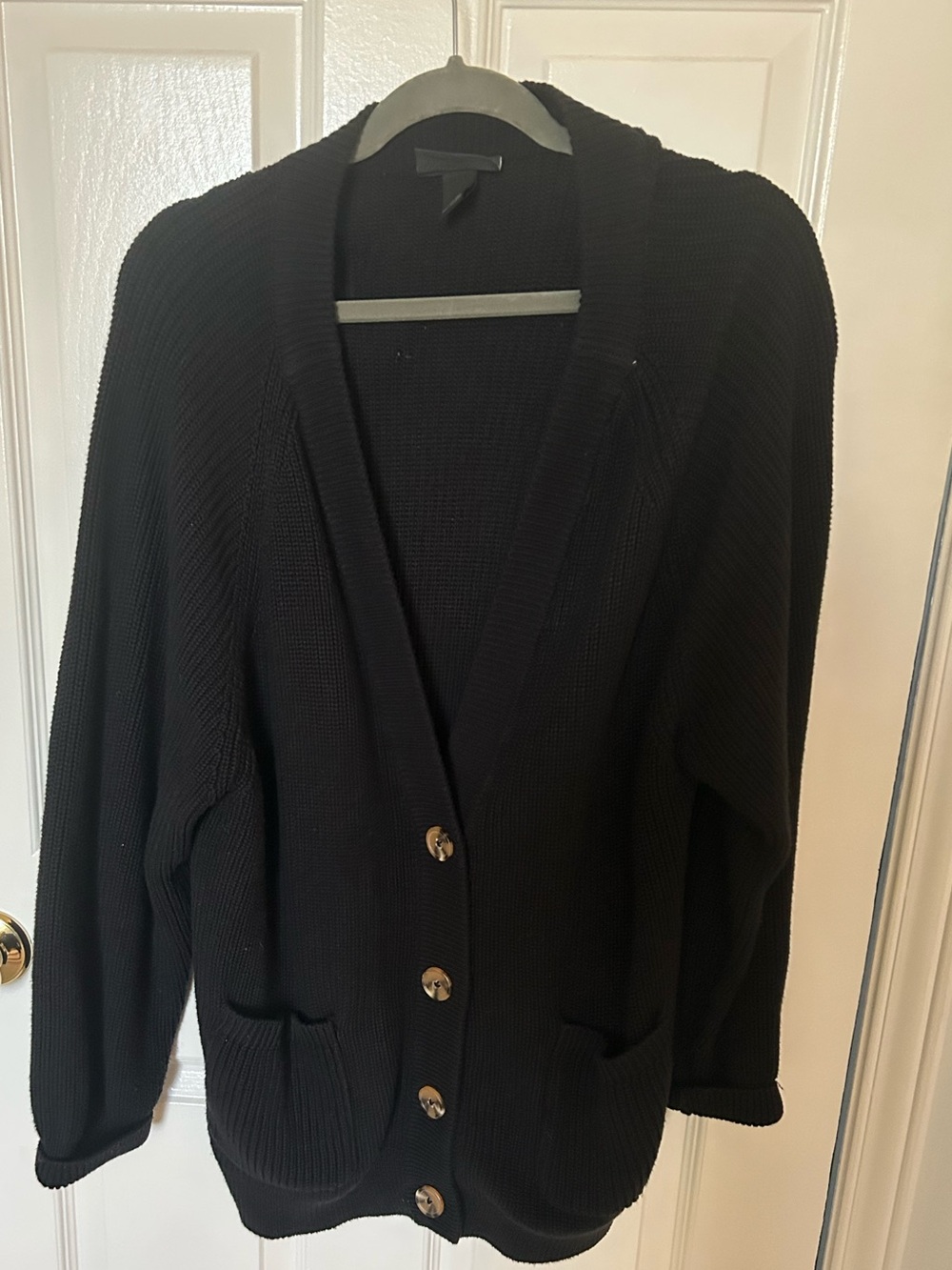Monki Black Button-Front Cardigan with Pockets